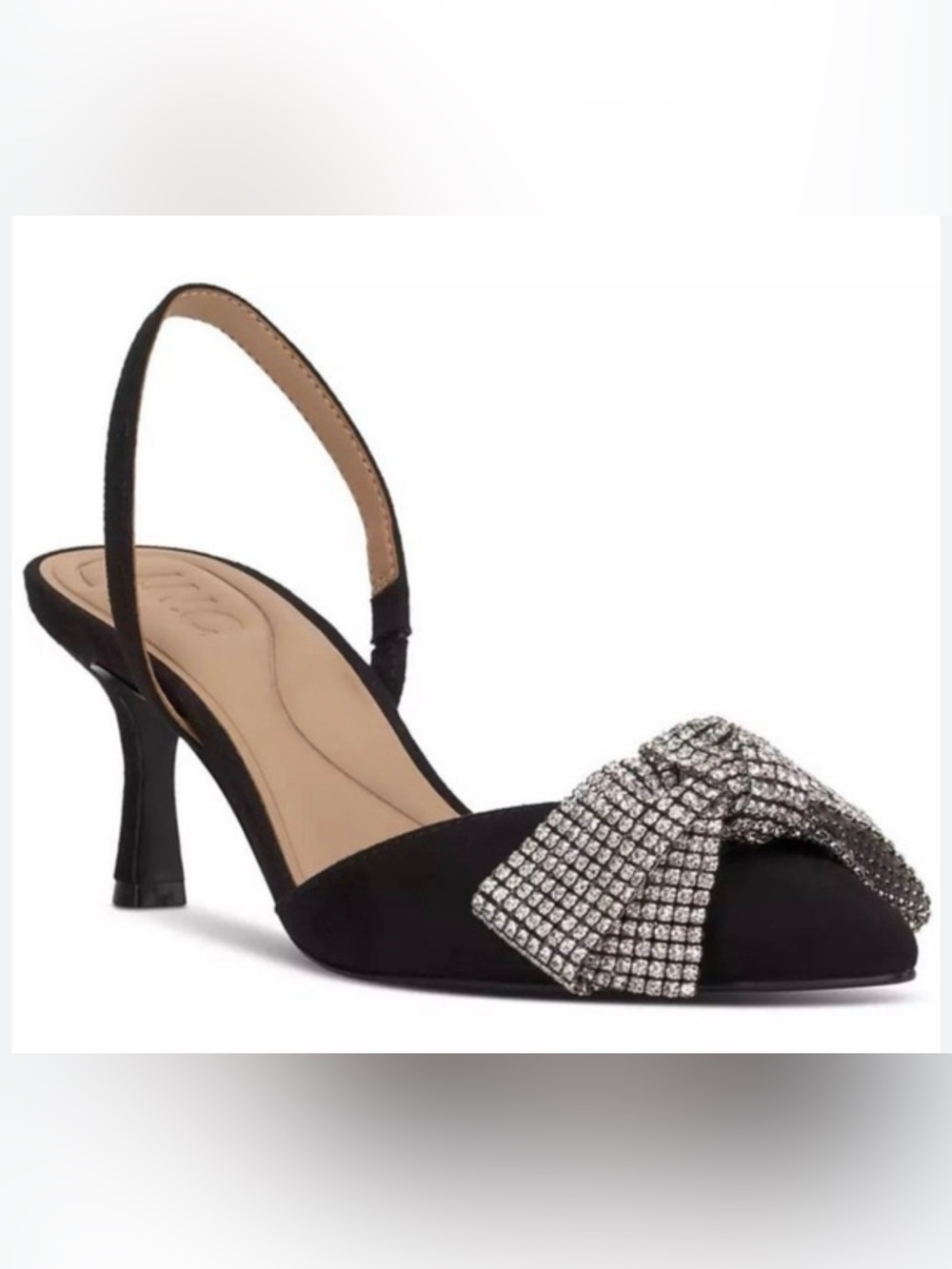 INC International Concepts Black Crystal Bow Slingback Heels